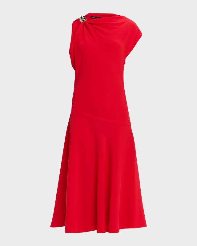 Rue Gathered Shoulder Crepe Midi Dress